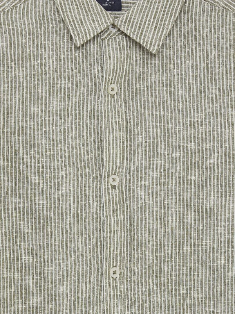 Chemise à rayures avec lin   Kaki/blanc