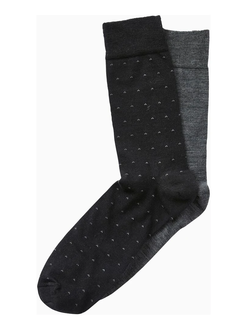 Lot de 2 paires de chaussettes fantaisie laine Mérinos Damart Gris Noir