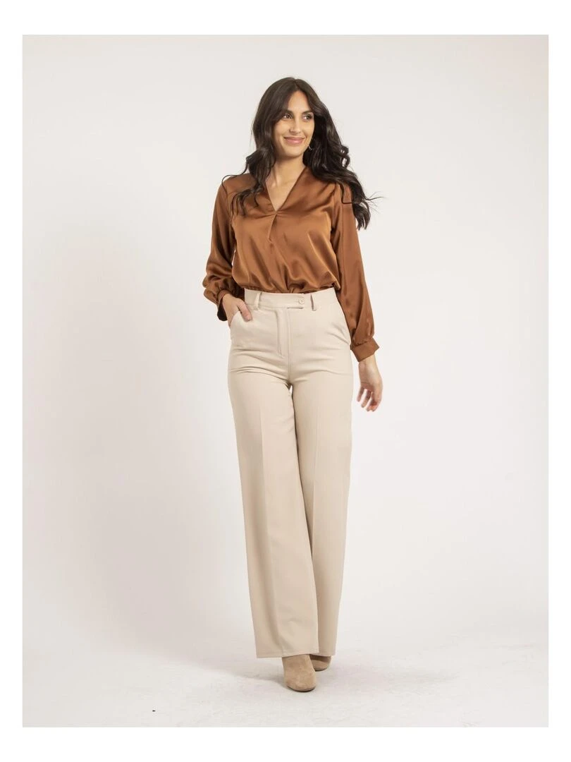 Blouse satin OXANIE   Marron caramel