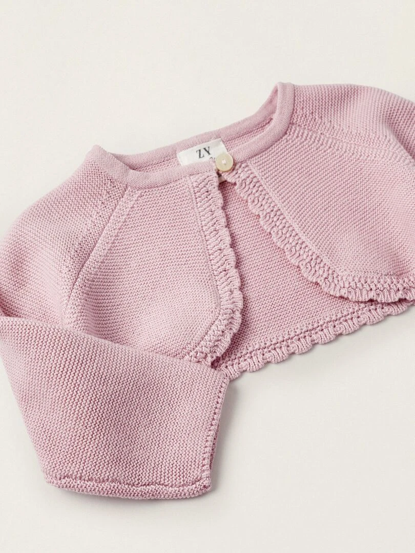 Veste Boléro en Maille de Coton pour Nouveau Née  ATLANTIC COMPANY   Rose