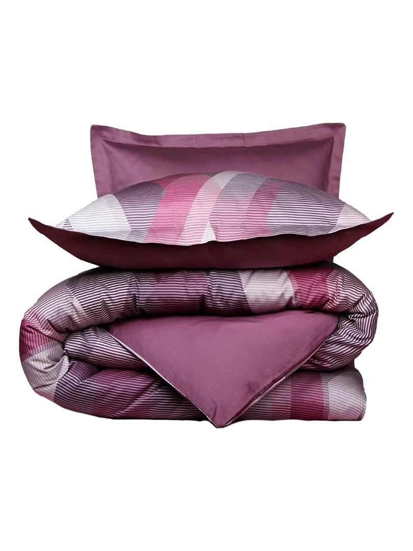 Parure housse de couette 240x220 cm+2 TO 63x63 cm satin de coton   Mauve
