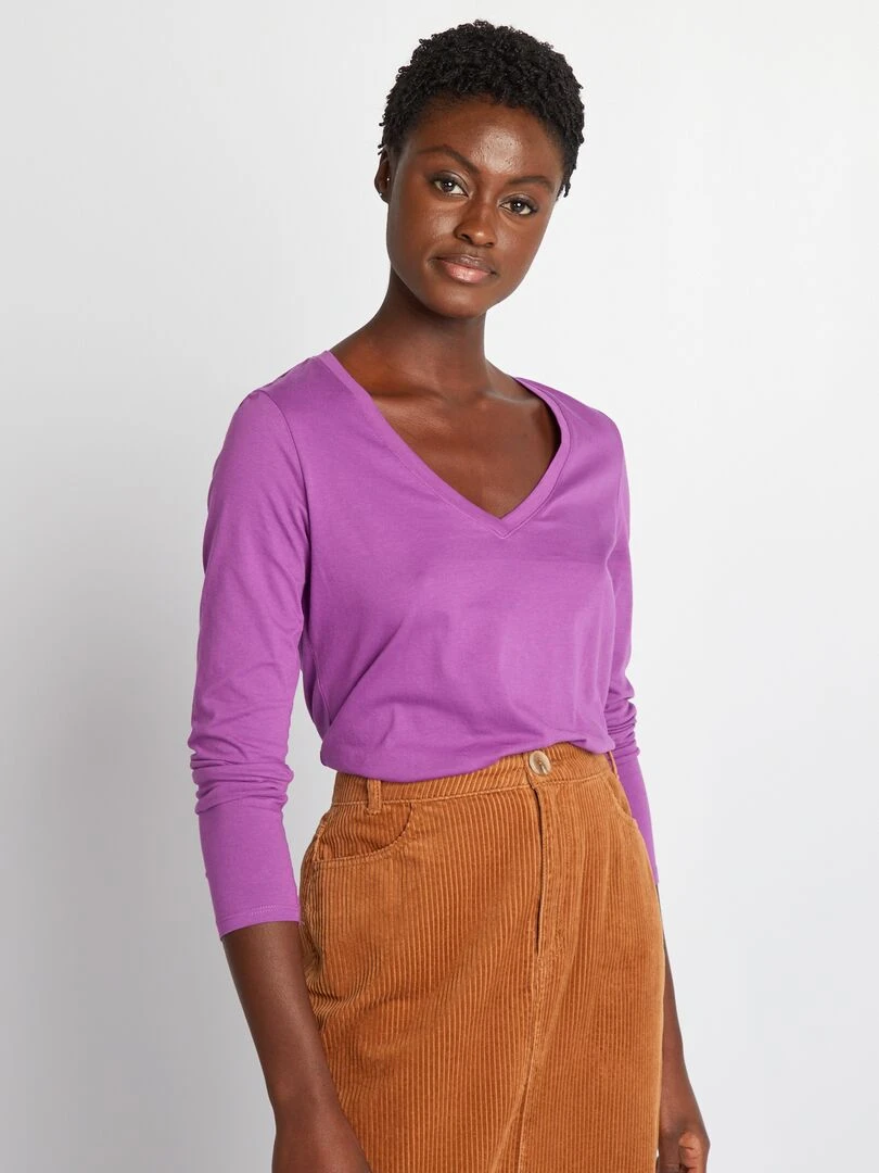 T shirt col V Violet