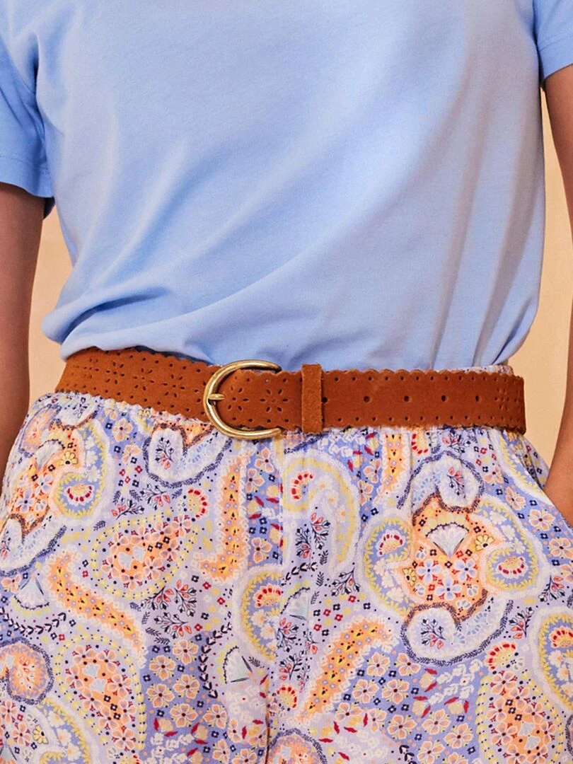 Ceinture perforée en cuir suédé    Damart   Camel