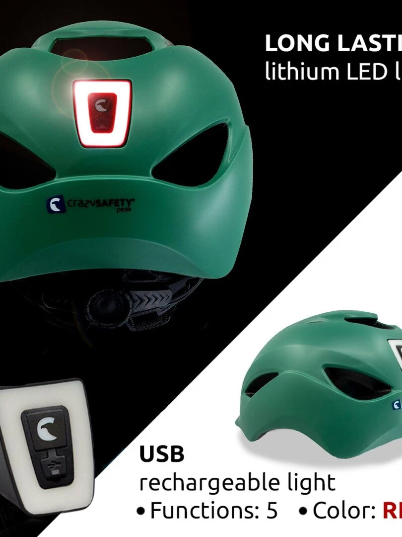 Casque de Vélo Urbain   Lumière USB rechargeable  Vert Mat (L)   Certifié EN1078   Vert