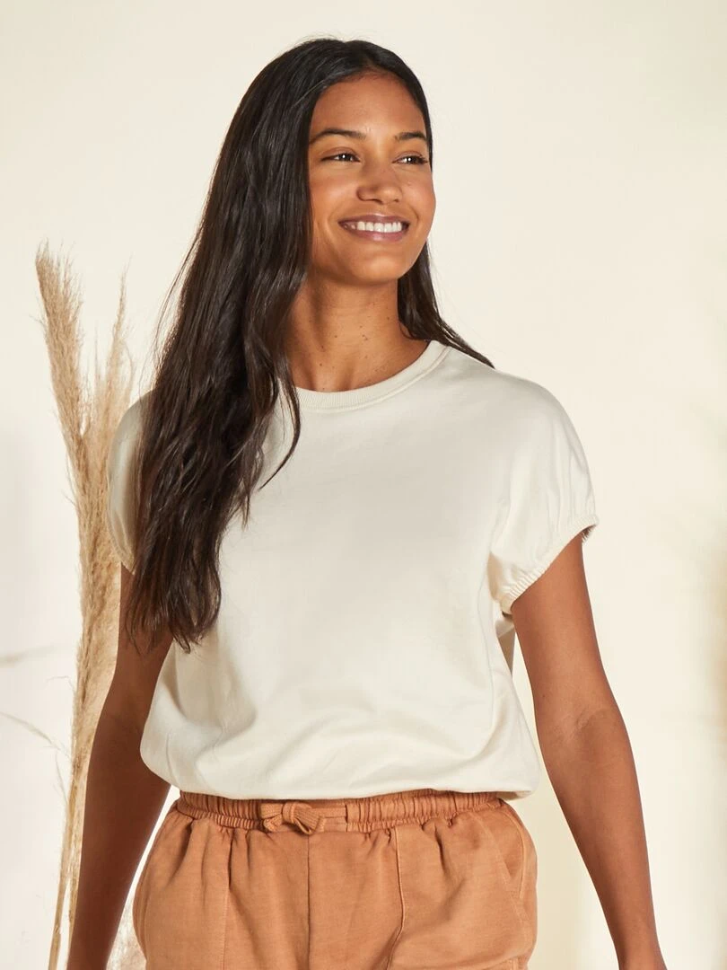 Tee shirt à manches bouffantes élastiquées   Ecru