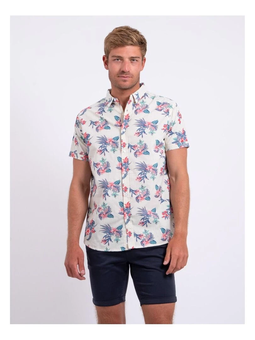 Chemise manches courtes pur coton motifs DORIDA Blanc