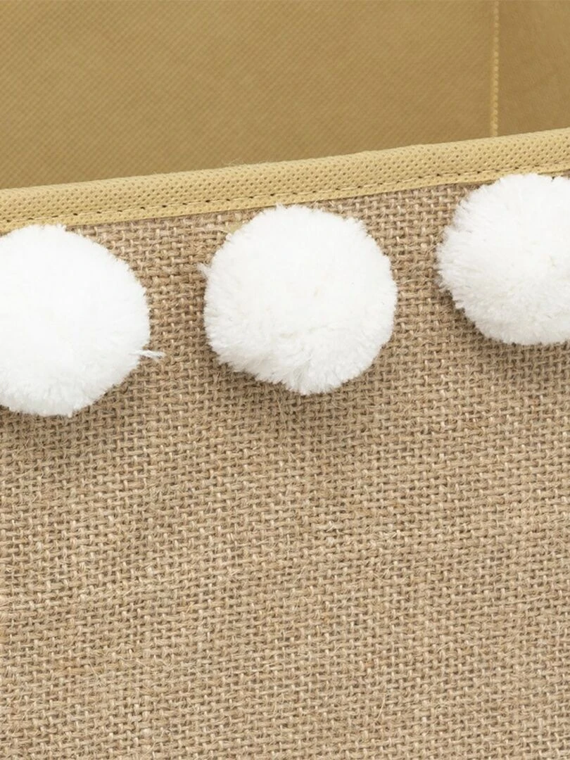 Bac de rangement jute pompons Beige