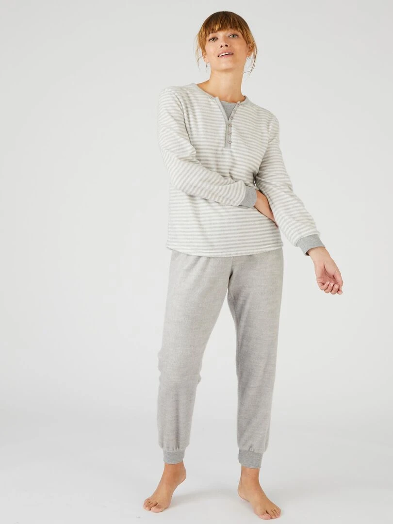 Pyjama manches longues maille duveteuse Thermolactyl Damart Gris chiné