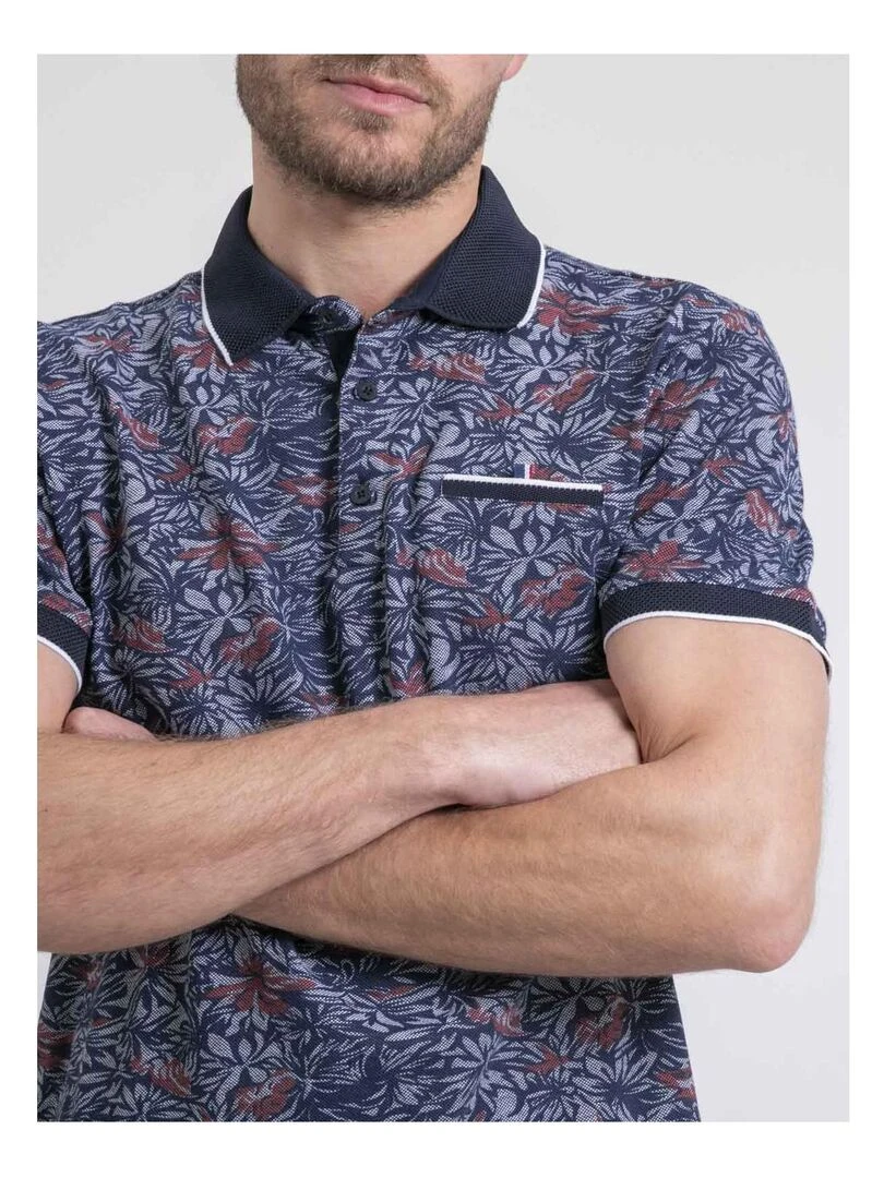 Polo manches courtes pur coton motifs PARUBOL   Bleu marine