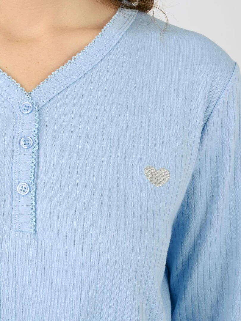 Pyjama maille interlock côtelée douce et souple Damart Bleu