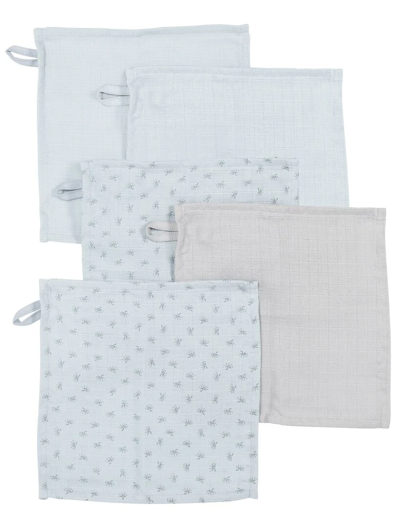 Lot de 5 Gants de Toilette "Lil Planet"   Coton Bio Oekotex   'ROBA'   Gris Bleu ciel
