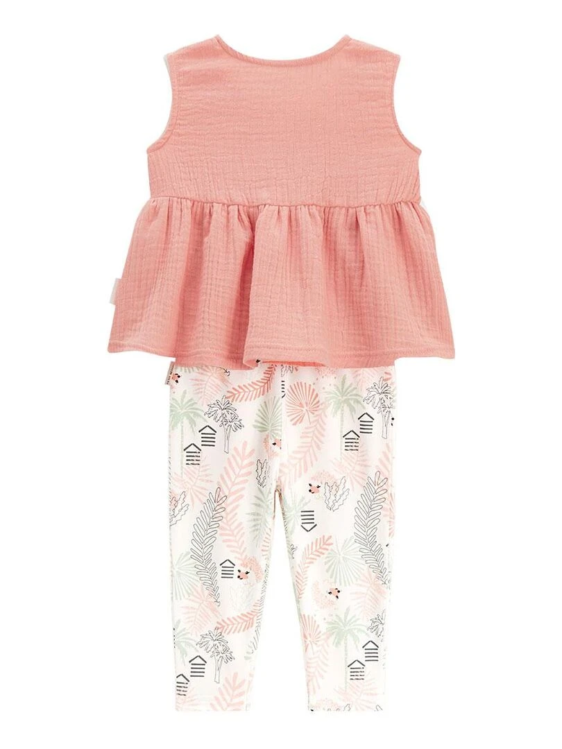 Ensemble bébé blouse et legging en gaze de coton Cilaos Orange corail