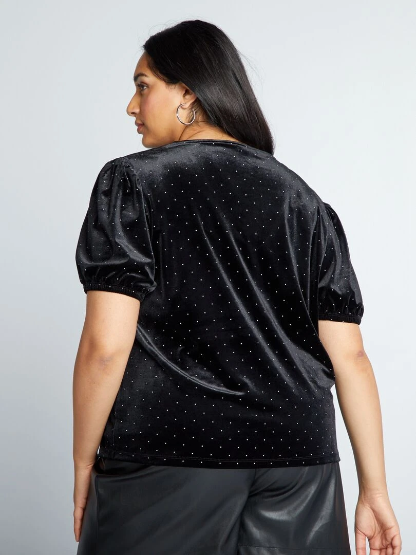 T shirt en velours avec détails bijoux   noir
