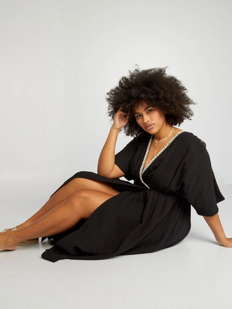Robe longue en gaze de coton   noir