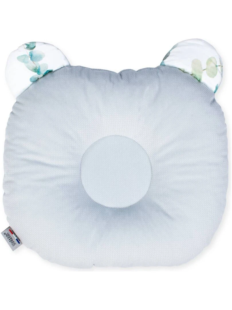 Coussin anti tête plate réversible en velvet Eucalyptus Gris