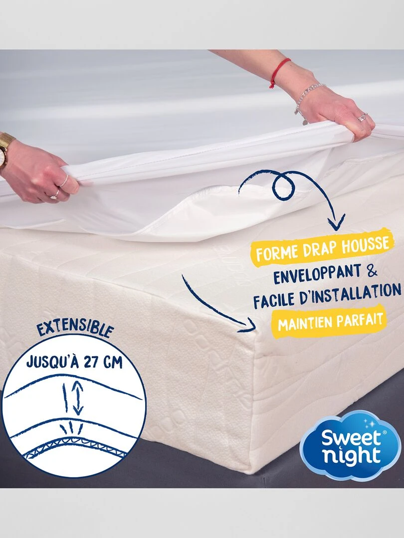 Protège matelas Coton Imperméable et Anti Acariens   blanc