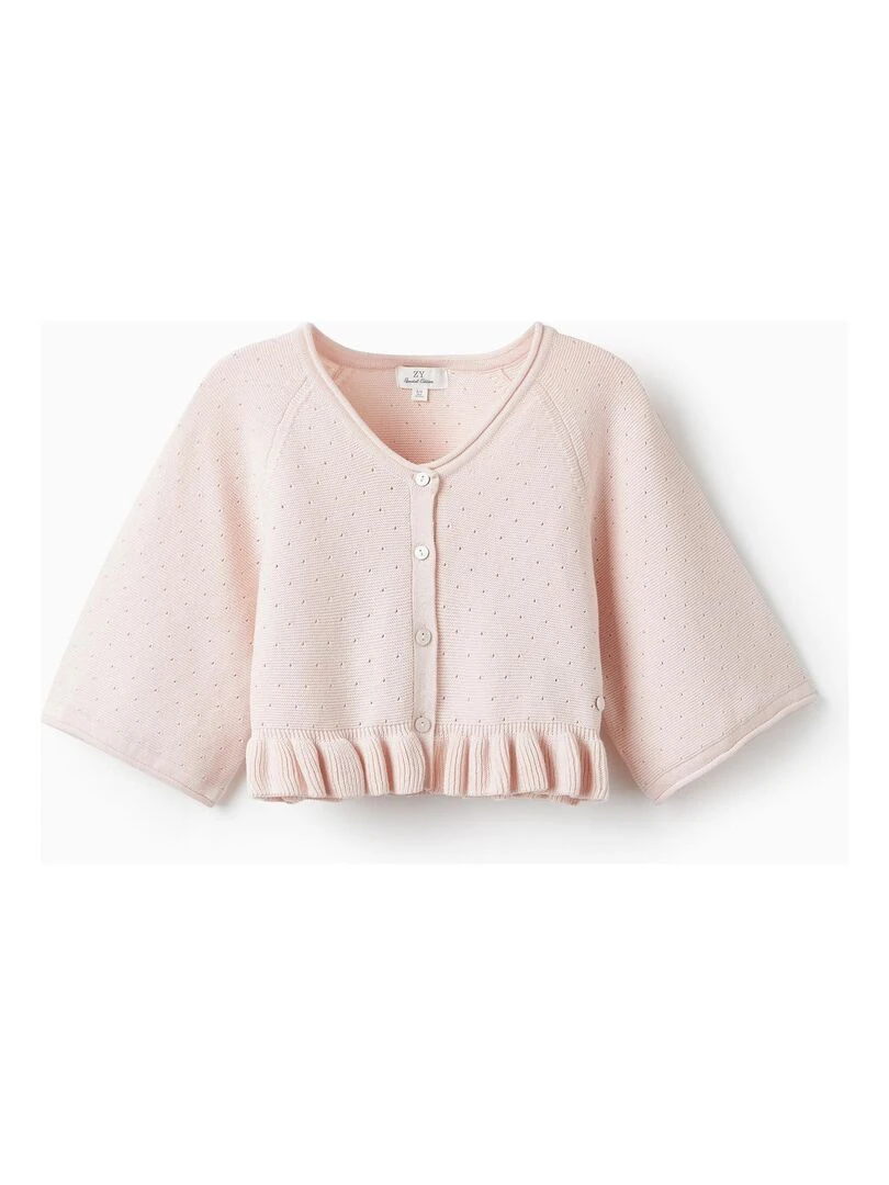 Gilet en Maille avec Volant pour Fille CÉRÉMONIE Rose
