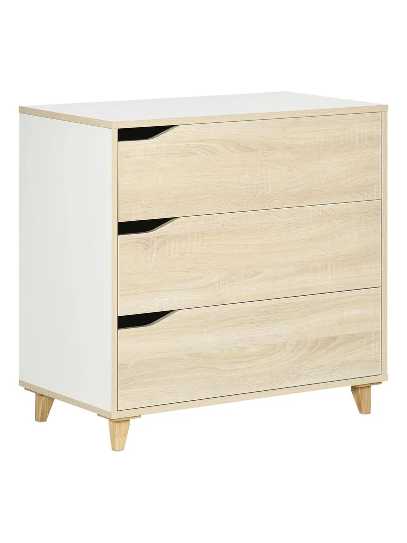 Commode design scandinave 3 tiroirs blanc aspect bois clair Beige
