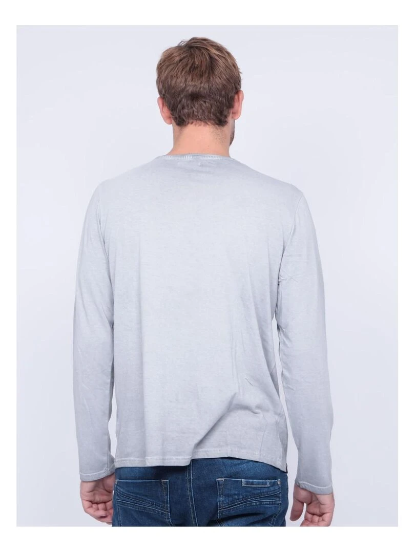 T shirt manches longues col rond pur coton JOSTON Gris