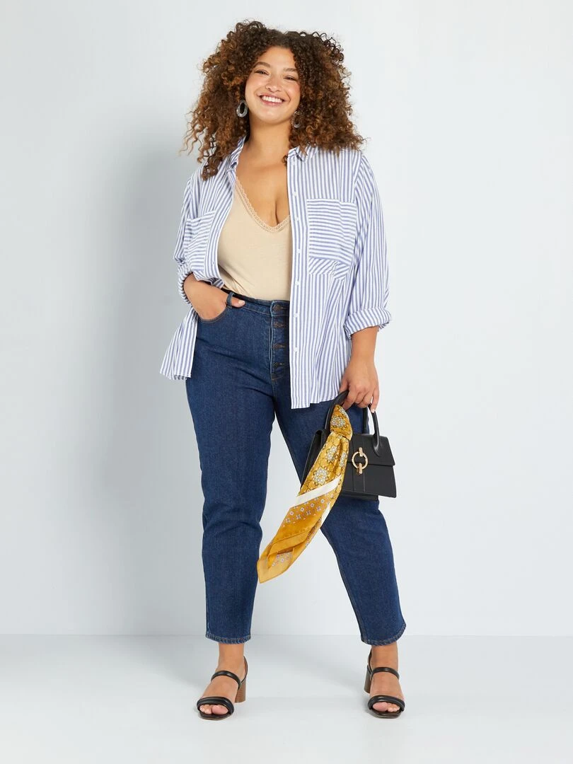 Jean mom taille haute à 5 poches L28 Bleu brut