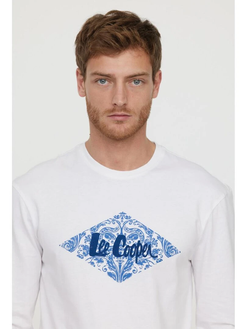 Lee Cooper   T Shirt manches longues coton regular ANZO   Blanc