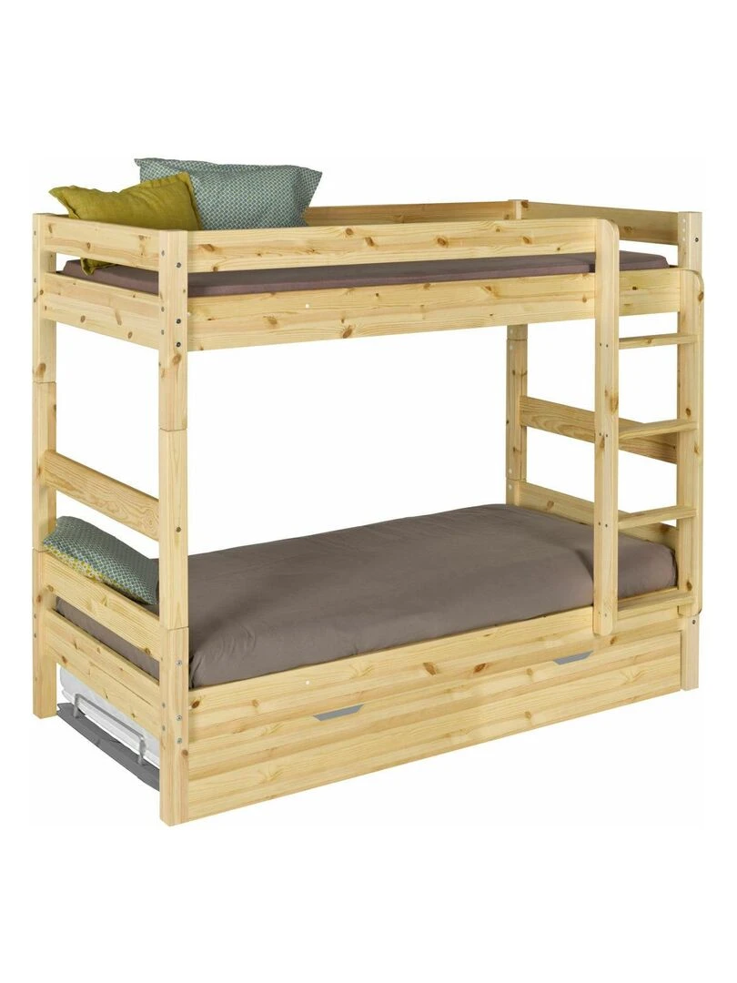 Pack lit superposé séparable gigogne avec matelas Aaron AKITEN RETAIL Marron