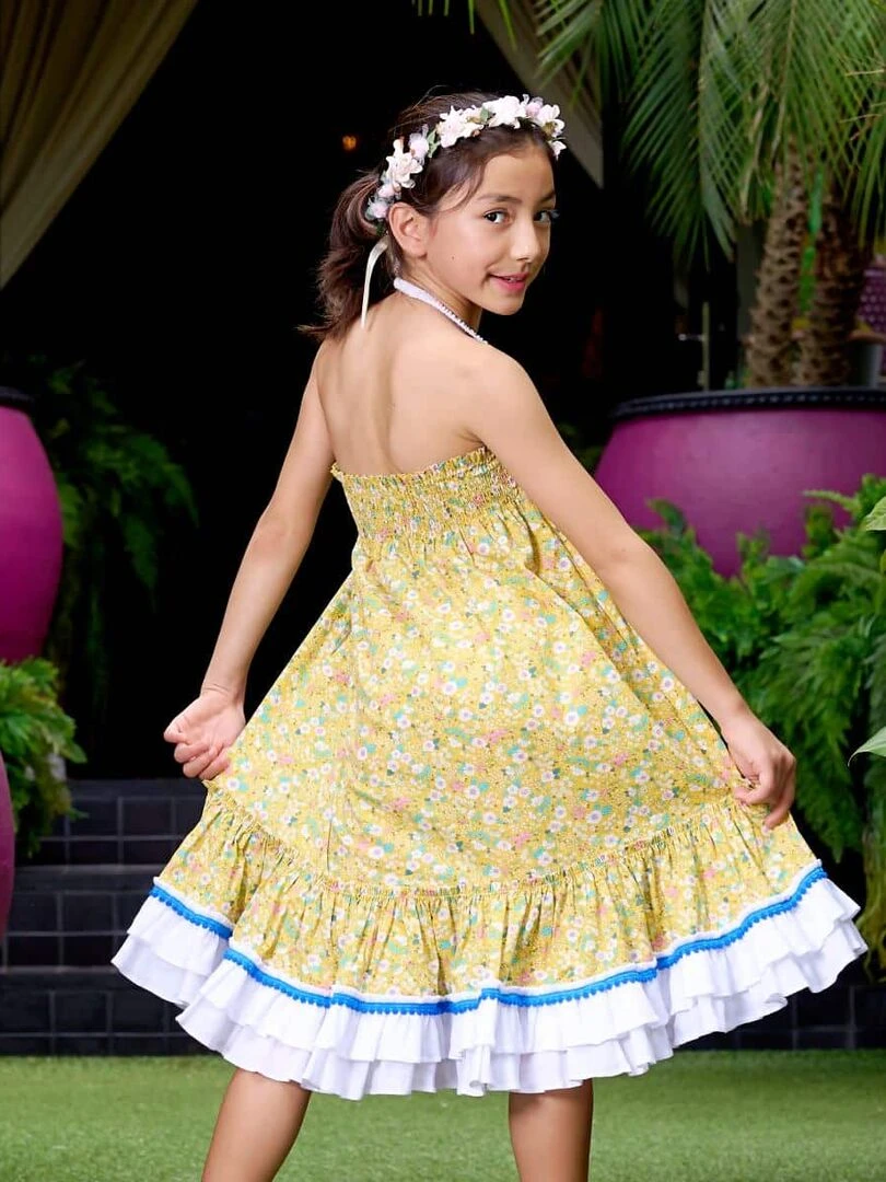 Robe Longue Bohème Fille  2 en 1  Fleurie Jaune  ESMERALDA   'LA FAUTE A VOLTAIRE'   Jaune