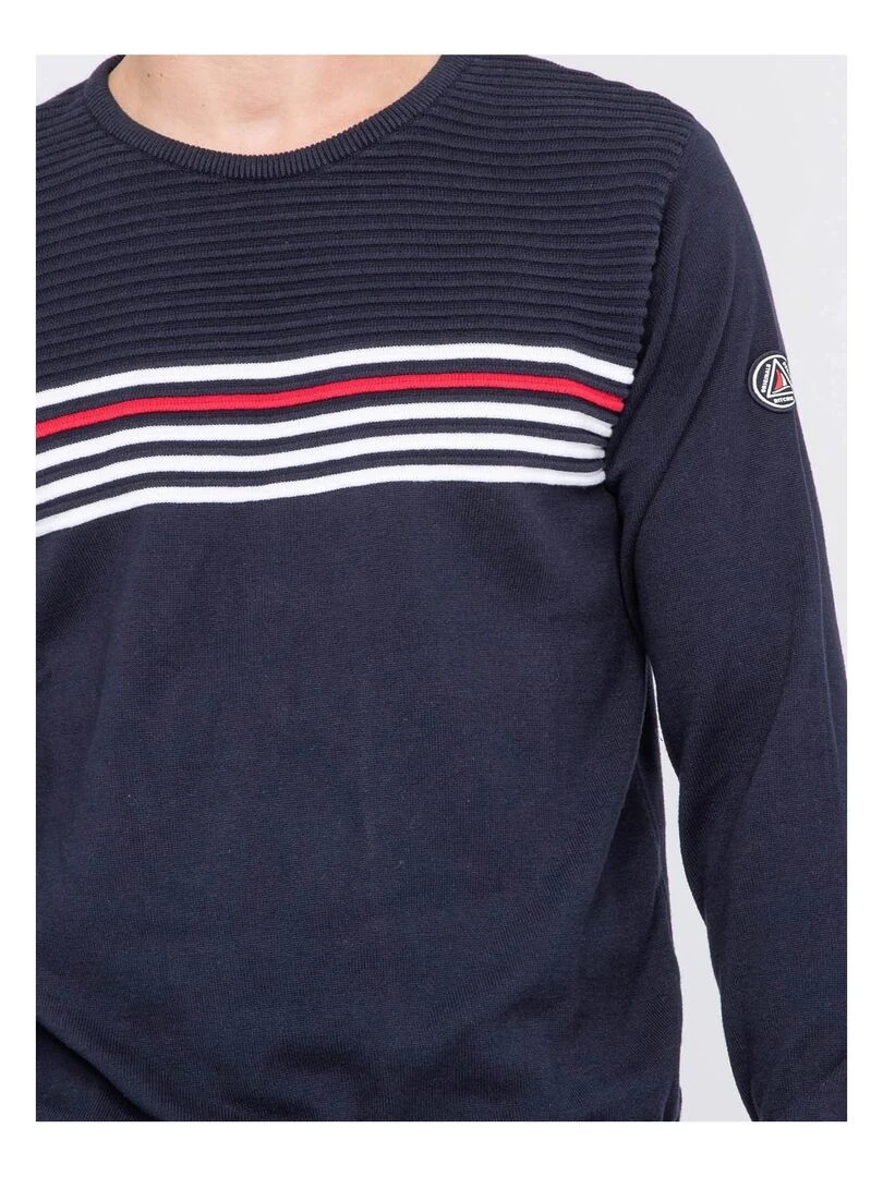 Pull fin col rond coton ACTION   Bleu marine