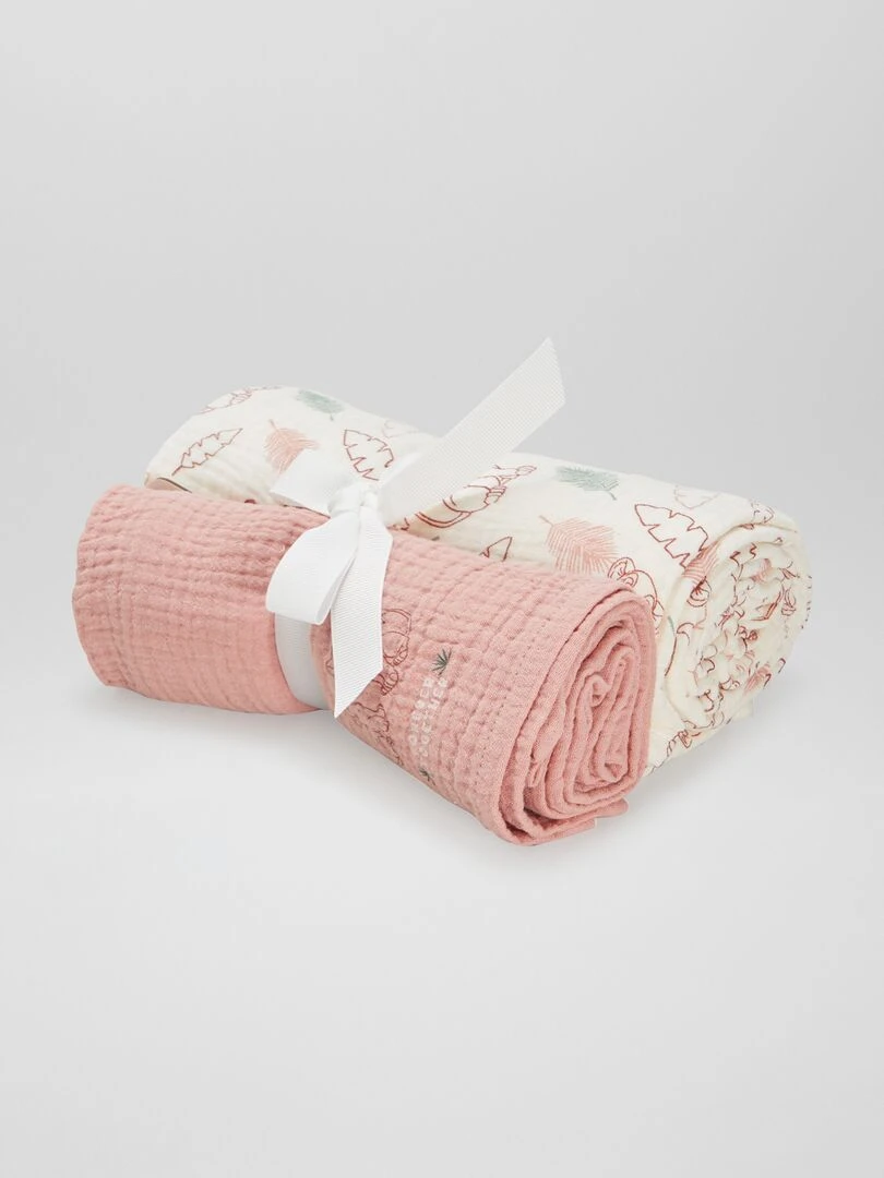 Lot de 2 langes en gaze de coton 'Simba'   Rose