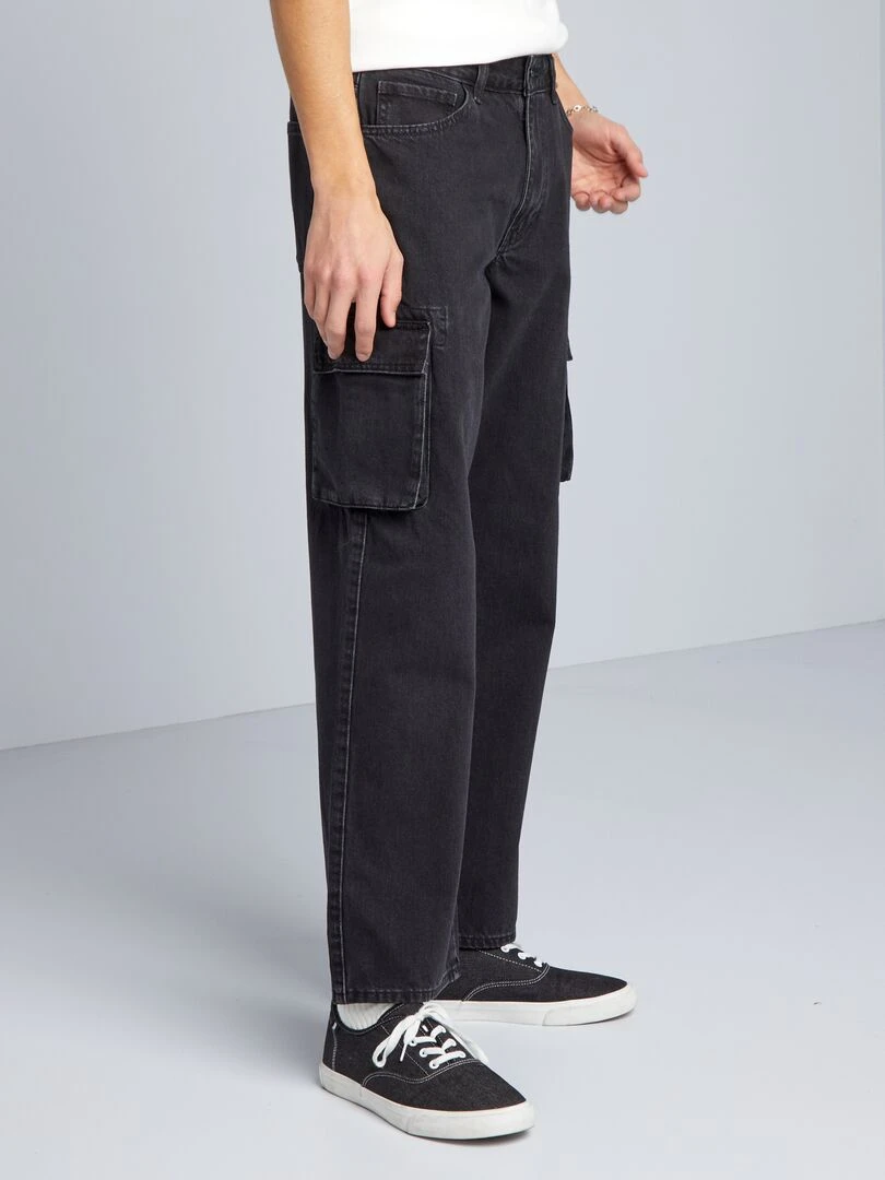 Pantalon denim wide leg à poches   Gris anthracite