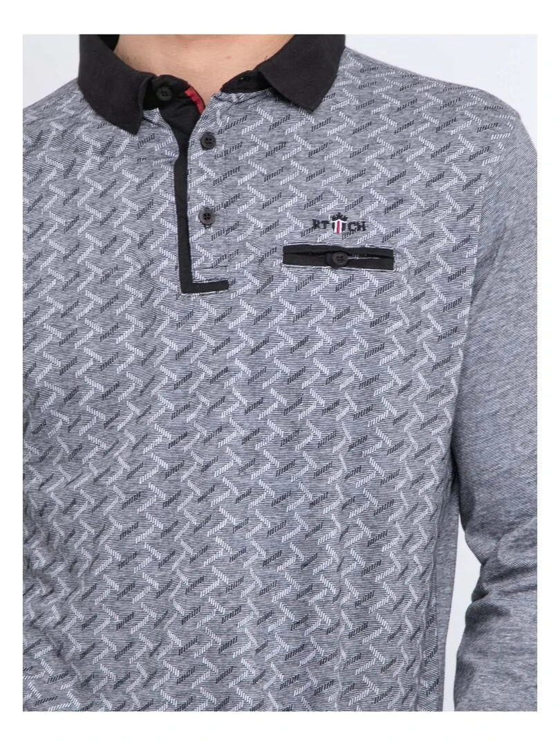 Polo manches longues pur coton PLOVIS   Noir