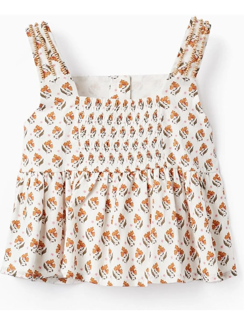 Débardeur avec Perles et Motif Floral pour Fille manches courtes Blanc