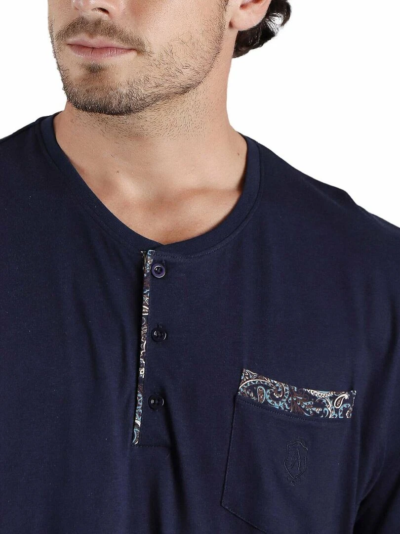 Pyjama short t shirt Cachemire   Bleu marine