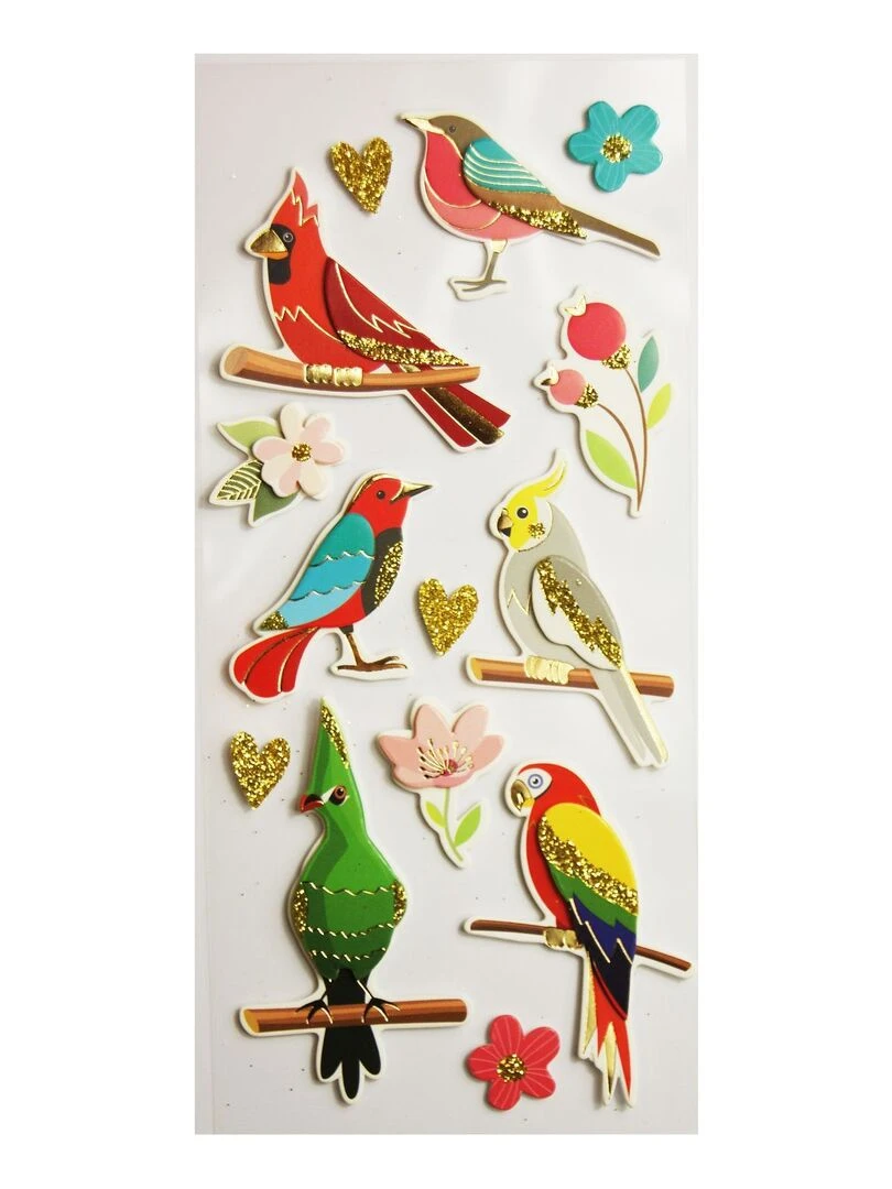 Autocollants en relief à paillettes Oiseaux tropicaux N/A
