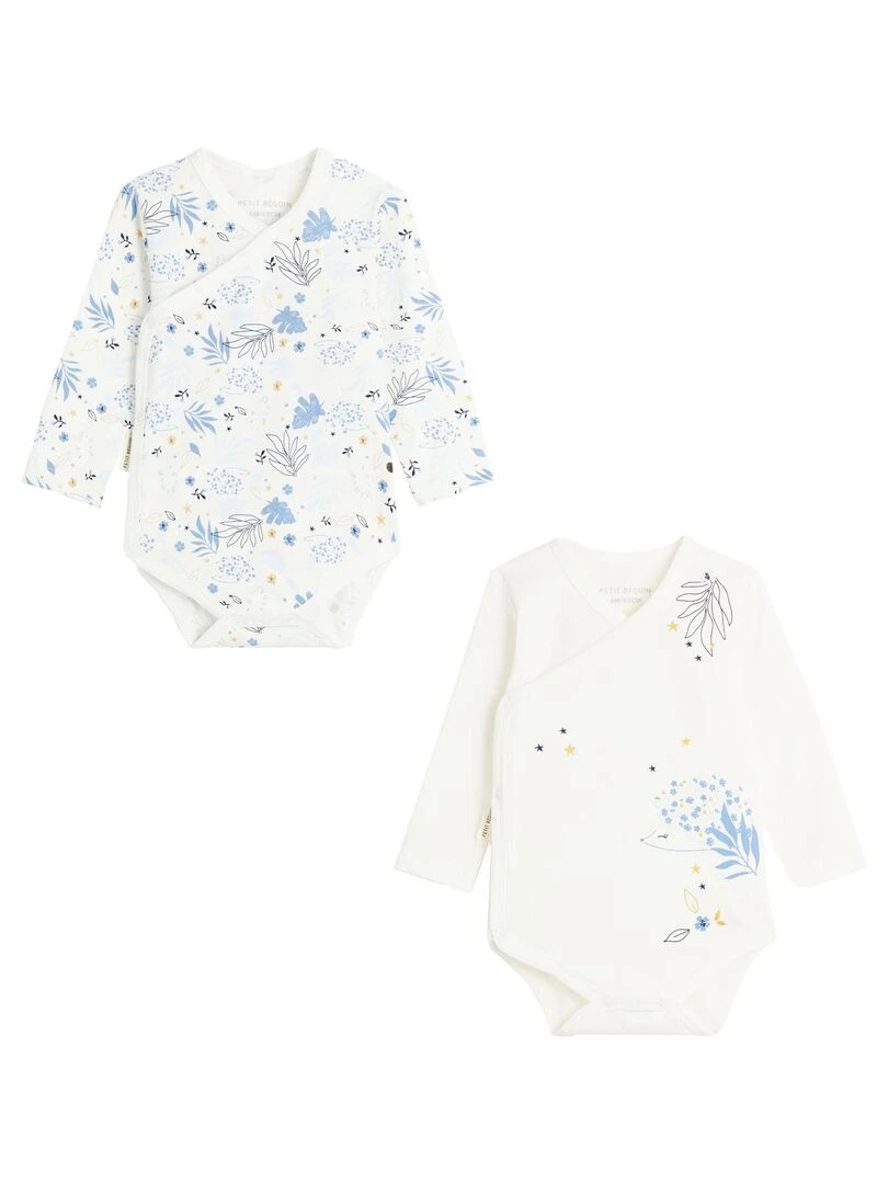 Lot de 2 bodies bébé manches longues ouverture croisée Luna Ecru