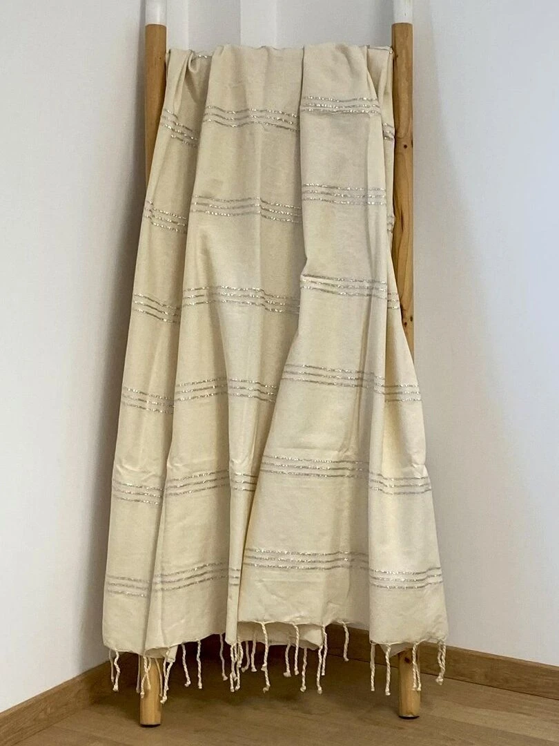 Fouta traditionnelle Isis Écru/Argent 100x200 190g/m² Ecru/Argent