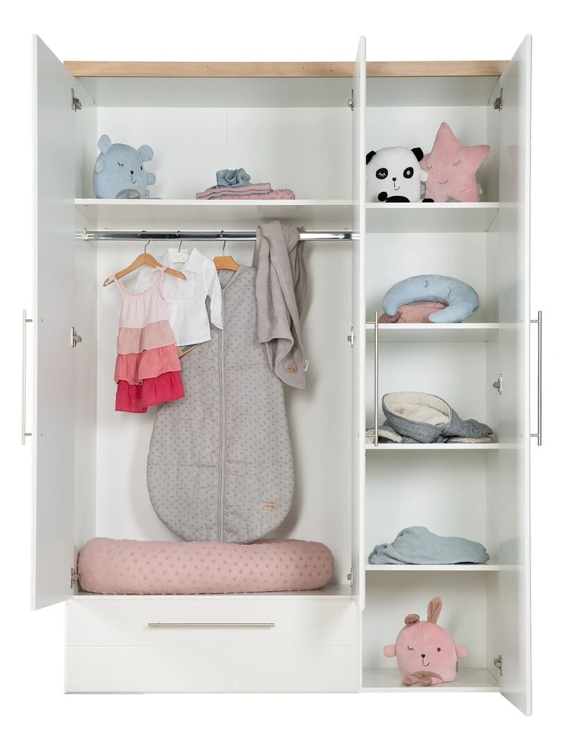 ROBA Armoire "Nele" 3 portes – avec fraisages horizontaux modernes – chêne artisanal / blanc   Blanc