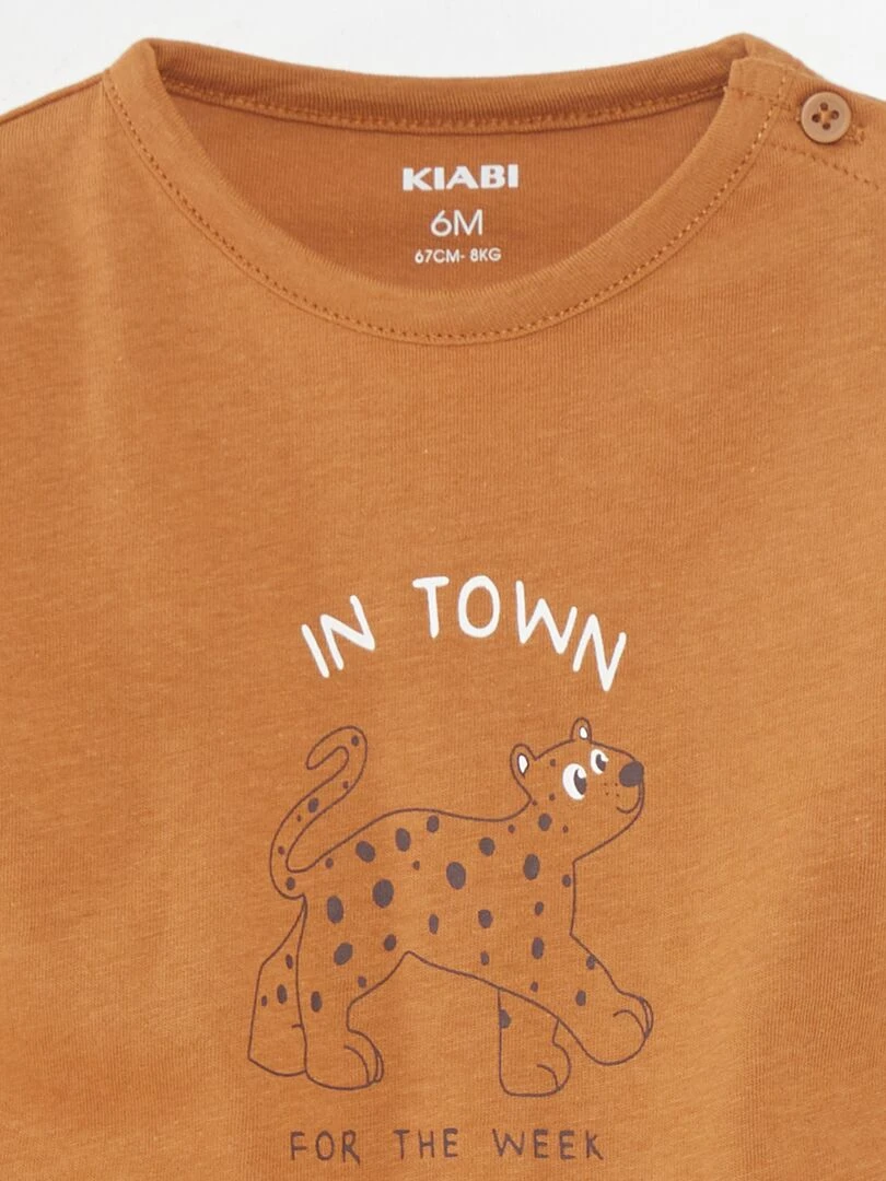 T shirt manches courtes imprimé Marron