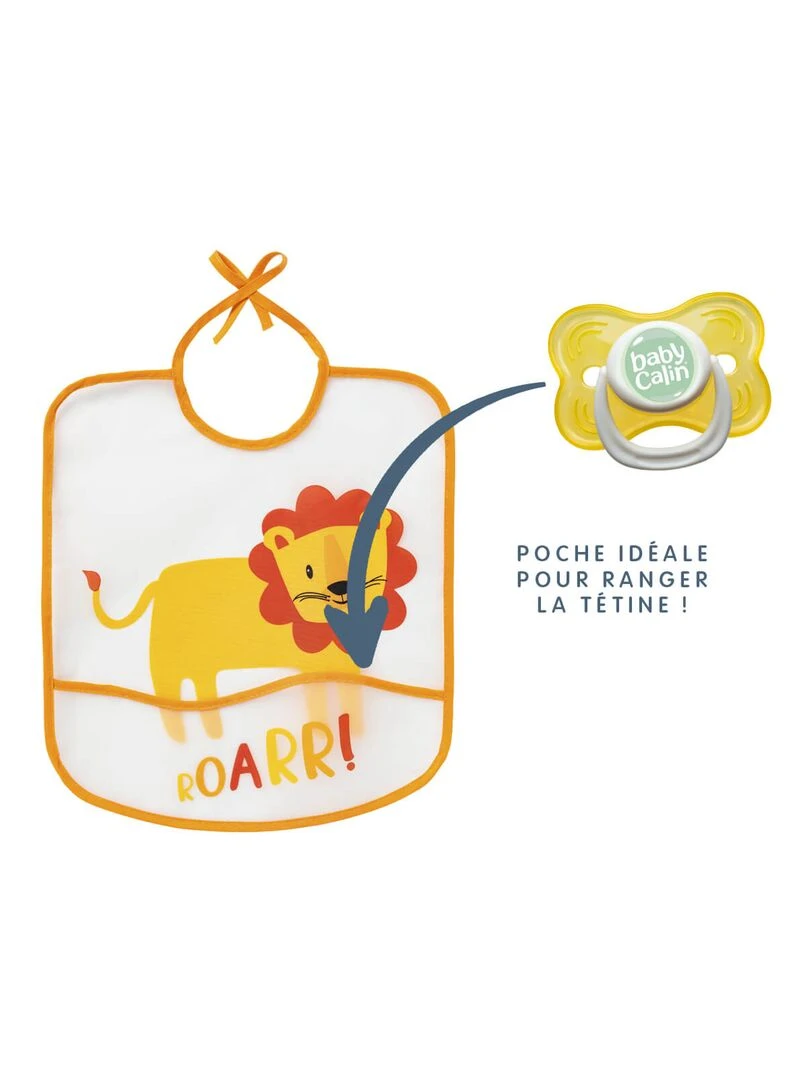 Bavoir 6 mois imperméable à poche 28x32 cm Lion Orange