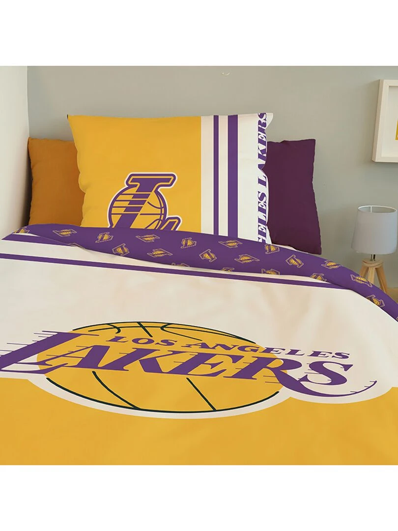 Housse De Couette Basket Ball NBA Los Angeles Lakers et Taies D'oreiller   100% Coton   Jaune