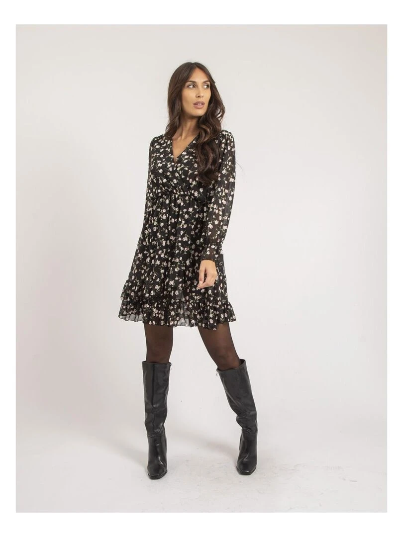 Robe courte motifs ICHANA FLEURI   Noir