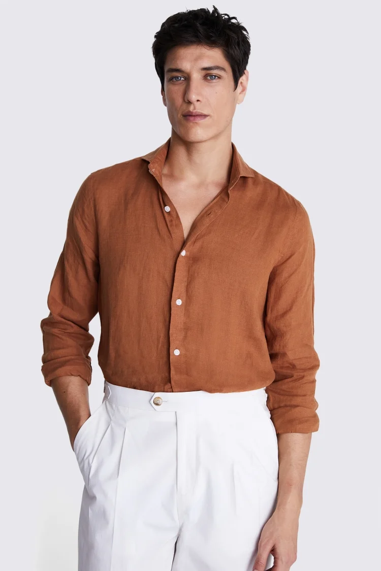 Tailored Fit Khaki Linen Shirt   Buy Online at Moss
