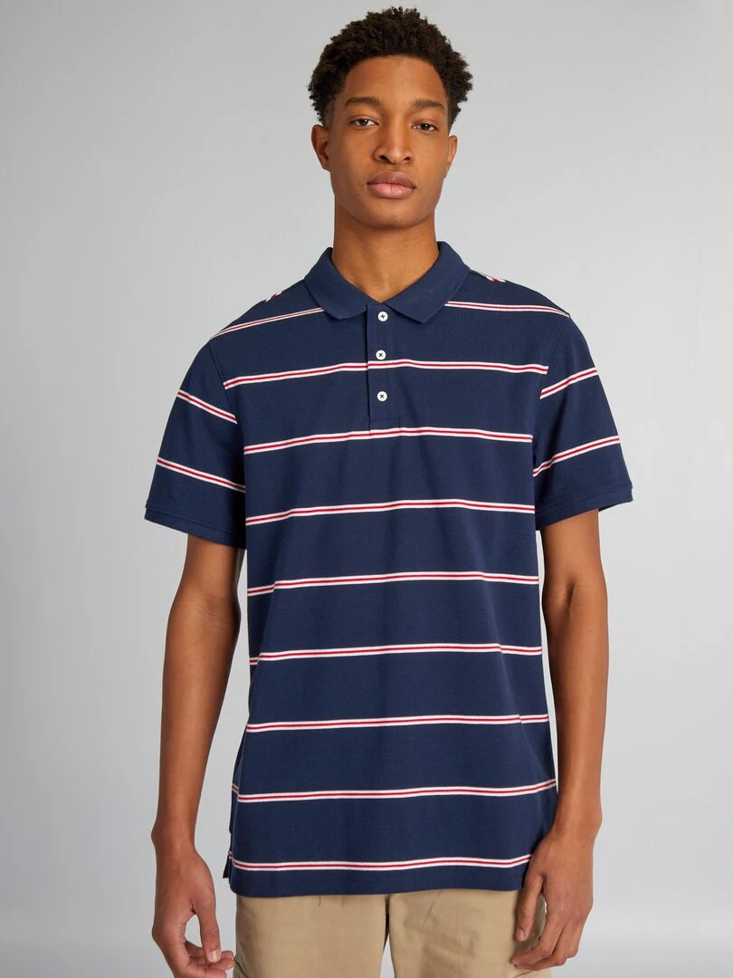 Polo en piqué de coton à rayures + d'1m90 Bleu marine