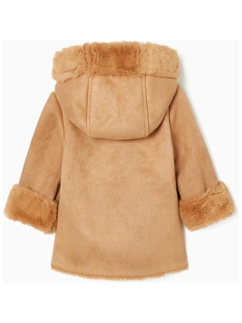 Manteau en Suédine et Fausse Fourrure Bébé Fille LE CHALET Beige