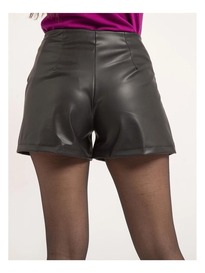 Short simili cuir taille haute XATINA Noir
