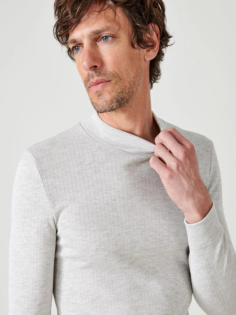 T shirt côtes molletonnées col montant Thermolactyl Damart Gris chiné