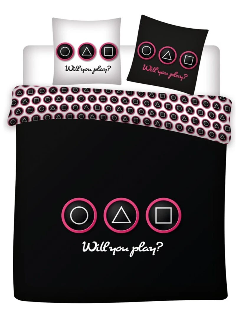 Parure de Lit Double Coton Manette Jeu Vidéo Noir