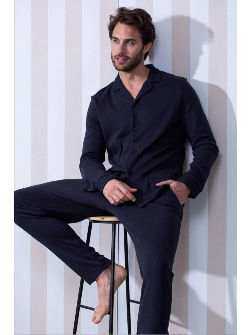 Tenue d'intérieur pyjama pantalon chemise Mazarine   Bleu marine