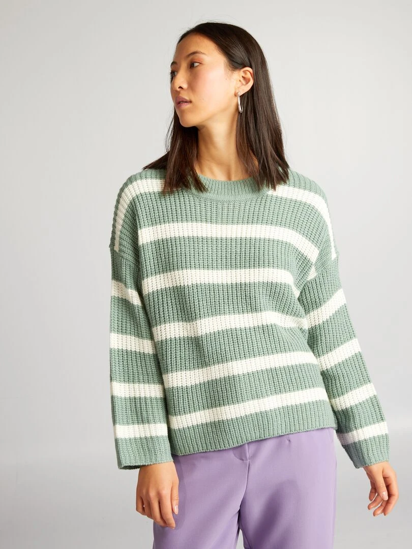 Pull 'JDY' en maille à rayures   Vert/blanc