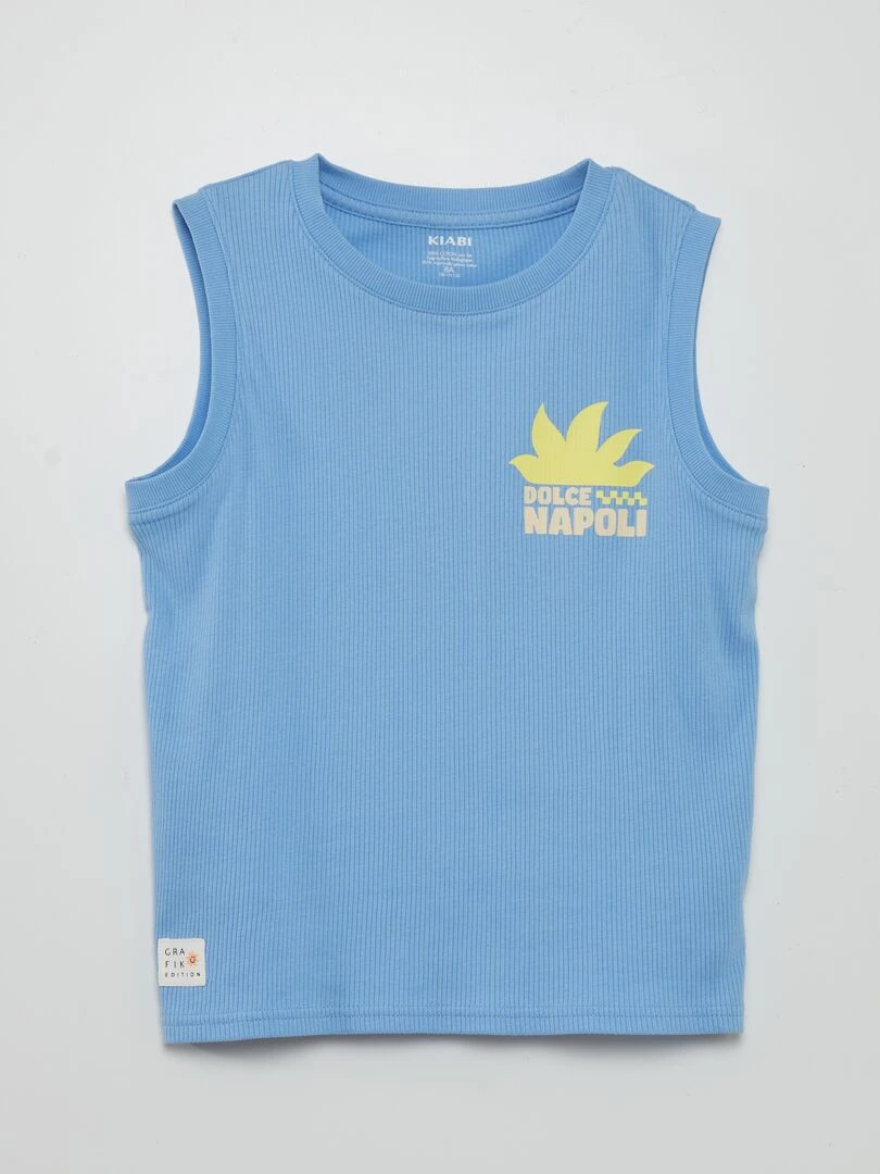 Débardeur côtelé avec imprimé   Bleu